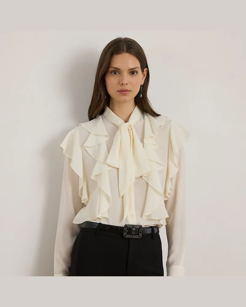 Ralph Lauren Georgette-Bluse mit Rüschenbesatz Cream