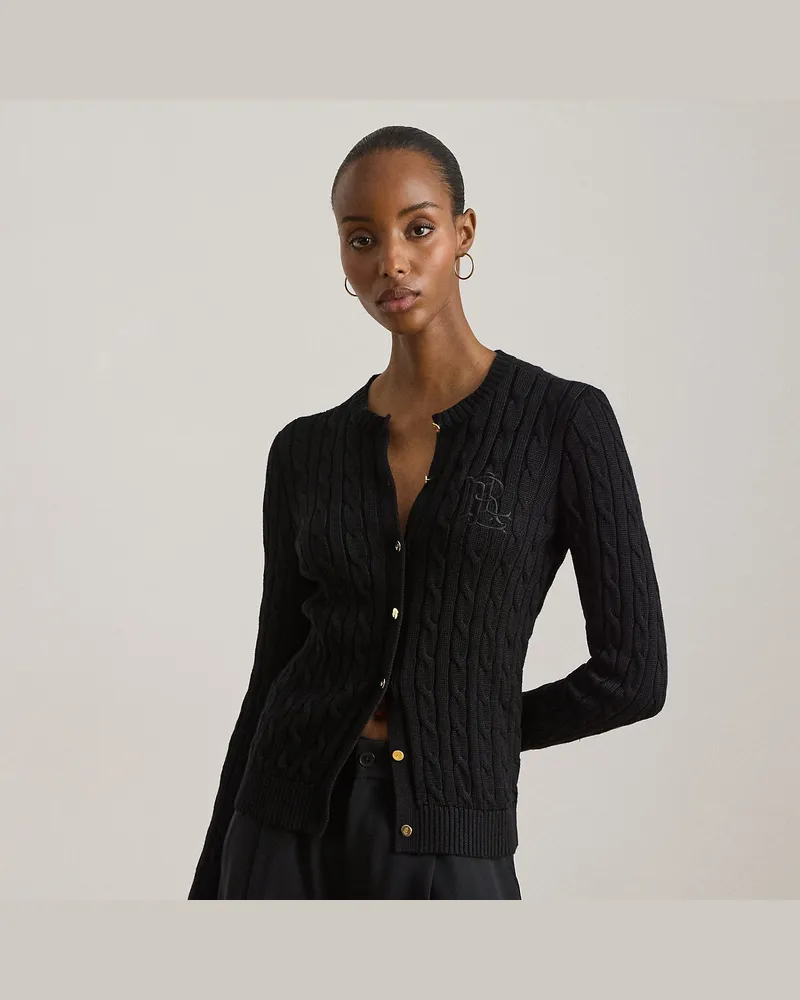 Ralph Lauren Kurzgrößen - Strickjacke mit Zopfmuster Black