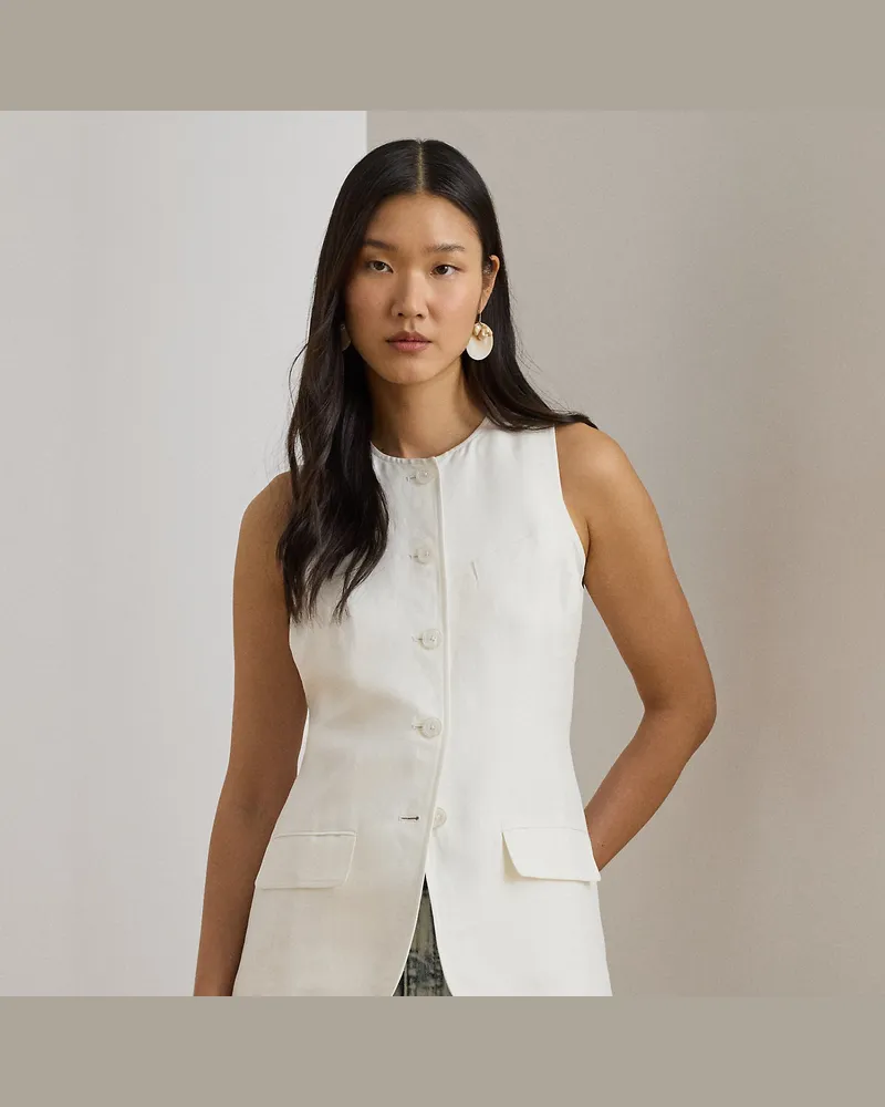 Ralph Lauren Ärmelloses Hemd aus Leinenmischung White