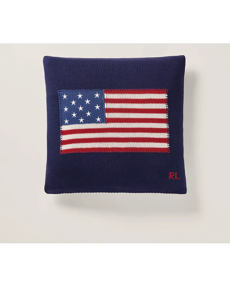 Ralph Lauren Home Baumwoll-Wurfkissen mit RL-Flagge Blue