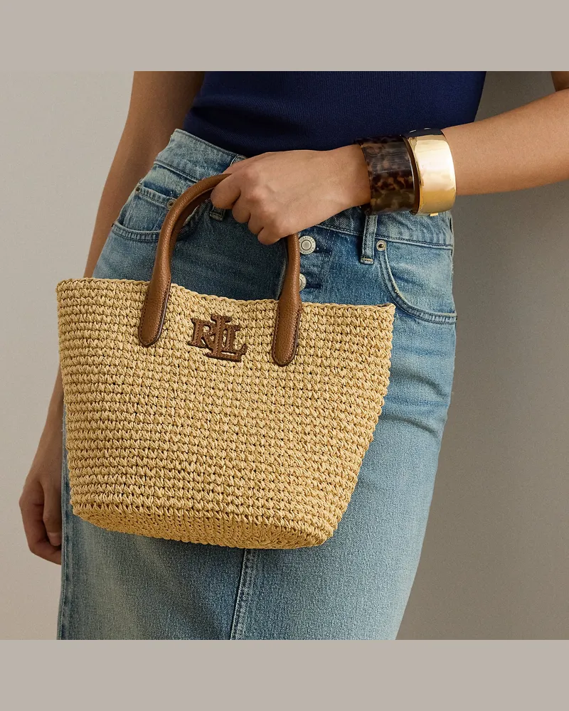 Ralph Lauren Strohtasche Adley mit Lederlogo Natural
