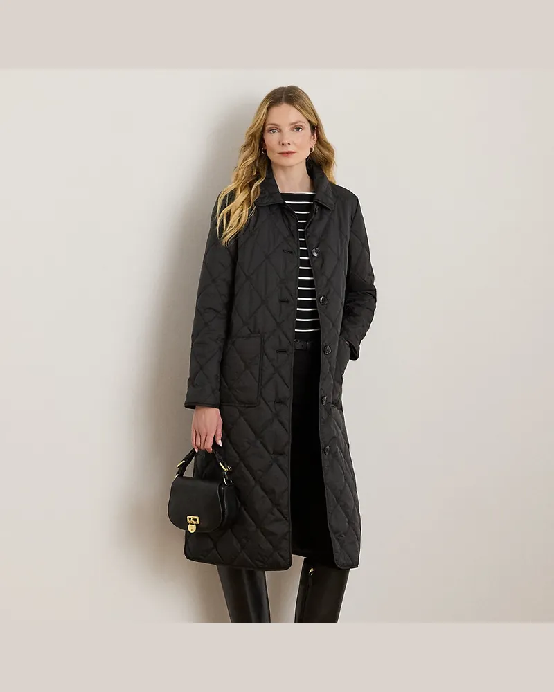 Ralph Lauren Langer Daunen-Steppmantel mit Logo Black