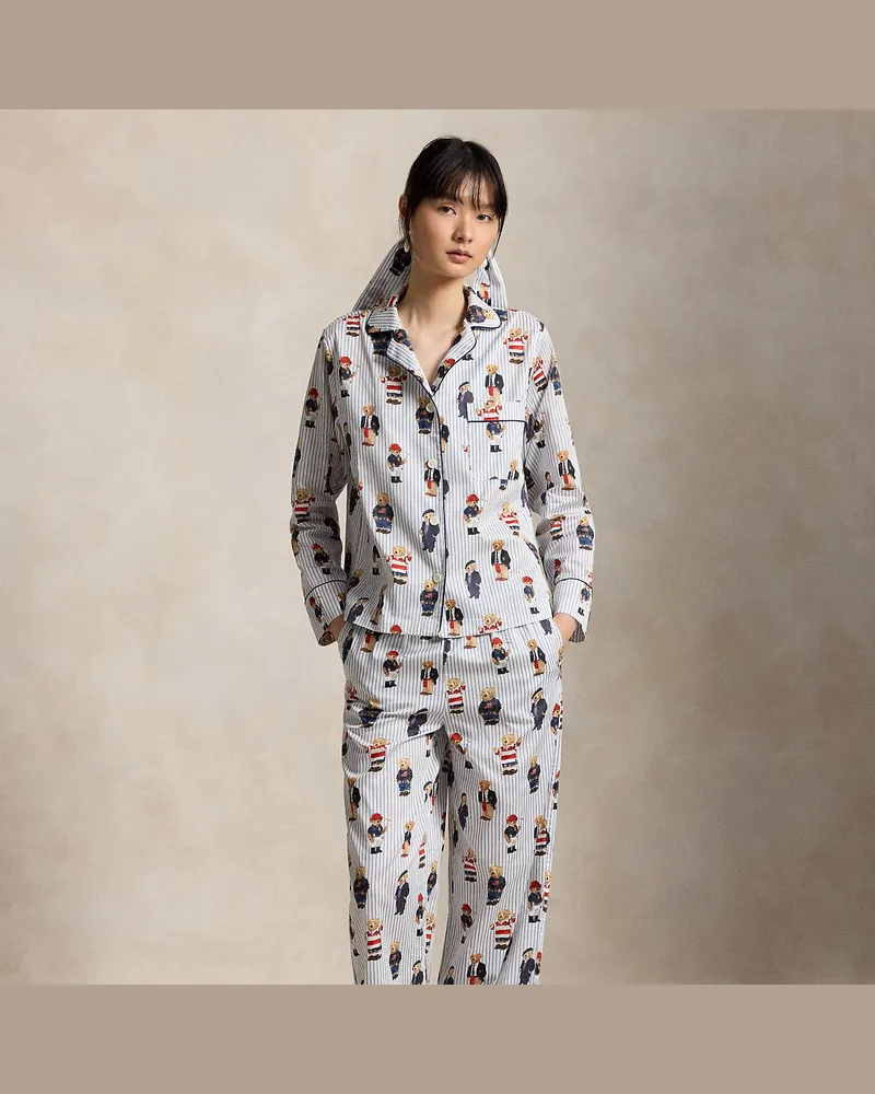 Ralph Lauren Baumwollatlas-Pyjama mit Polo Bear Multi
