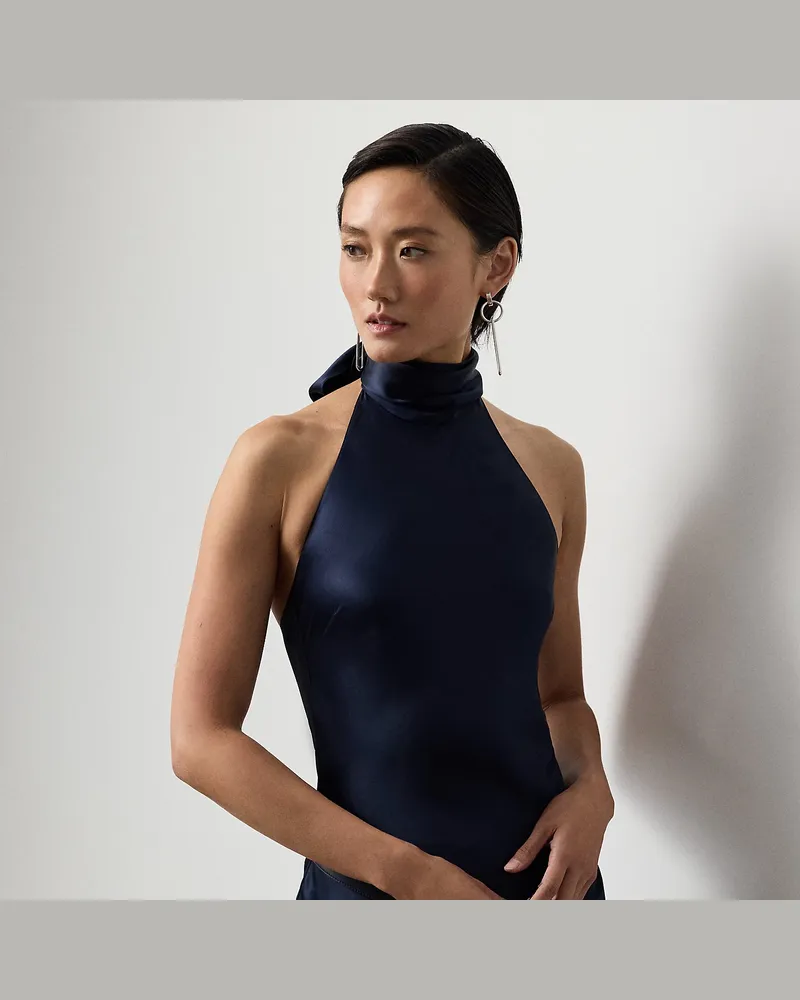 Ralph Lauren Stretch-Seidencharmeuse-Oberteil Chilton Blue