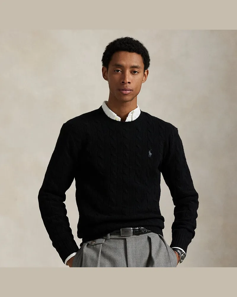 Ralph Lauren Woll-Kaschmir-Pullover mit Zopfmuster Black