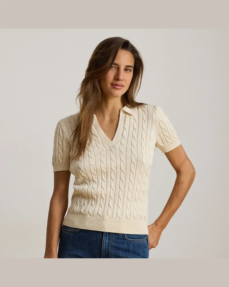 Ralph Lauren Kurzärmliger Pullover mit Zopfmuster Cream
