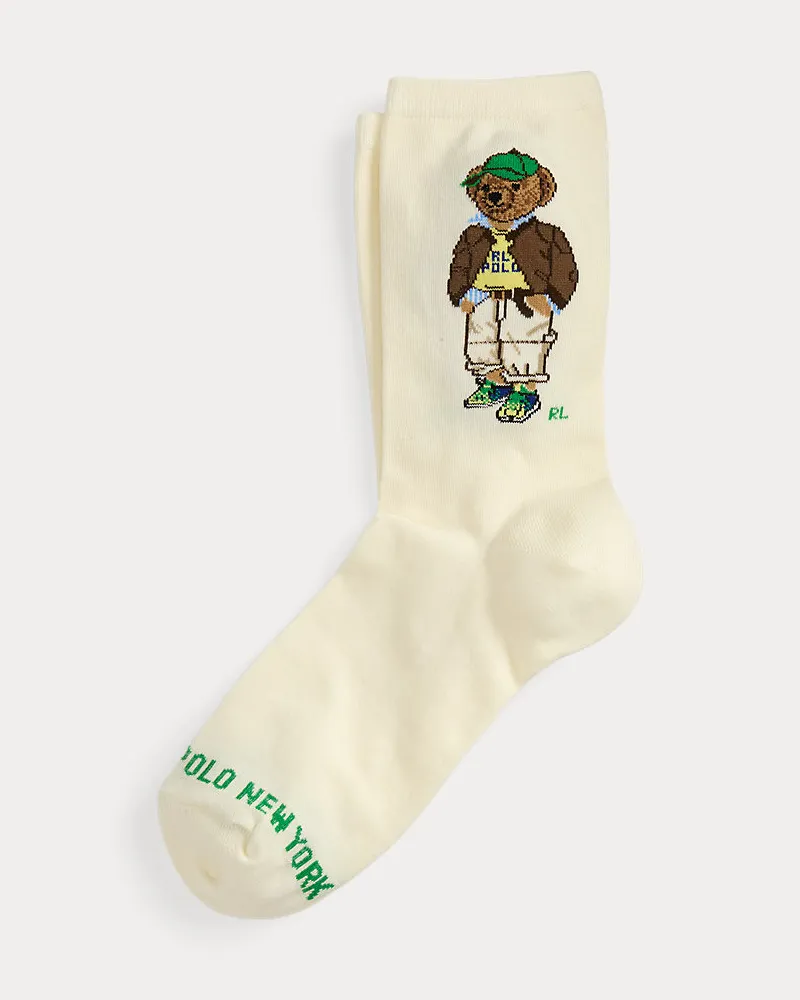 Ralph Lauren Crew-Socken mit Polo Bear White