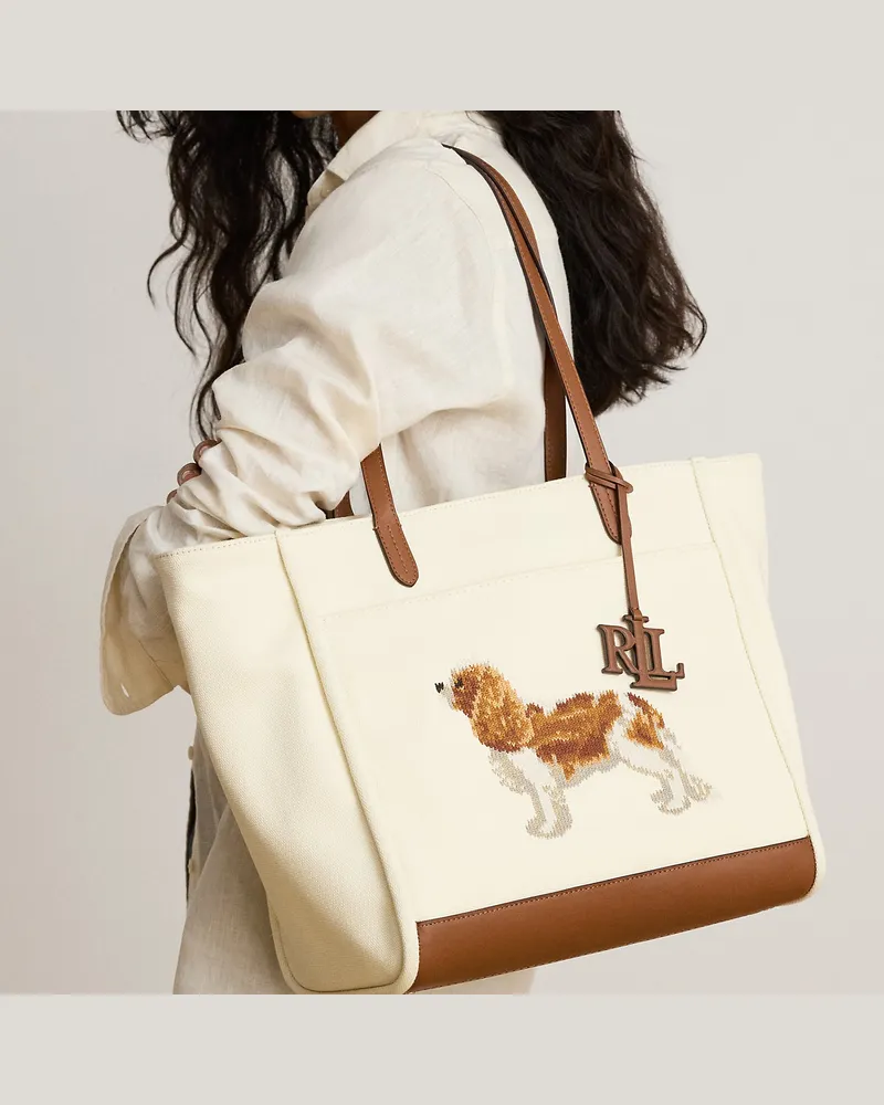 Ralph Lauren Tragetasche Cameryn mit Hundestickerei Natural