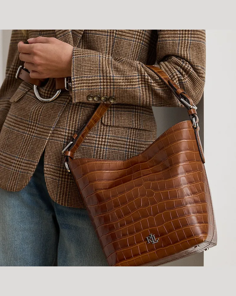 Ralph Lauren Beuteltasche Witley mit Krokodilprägung Brown