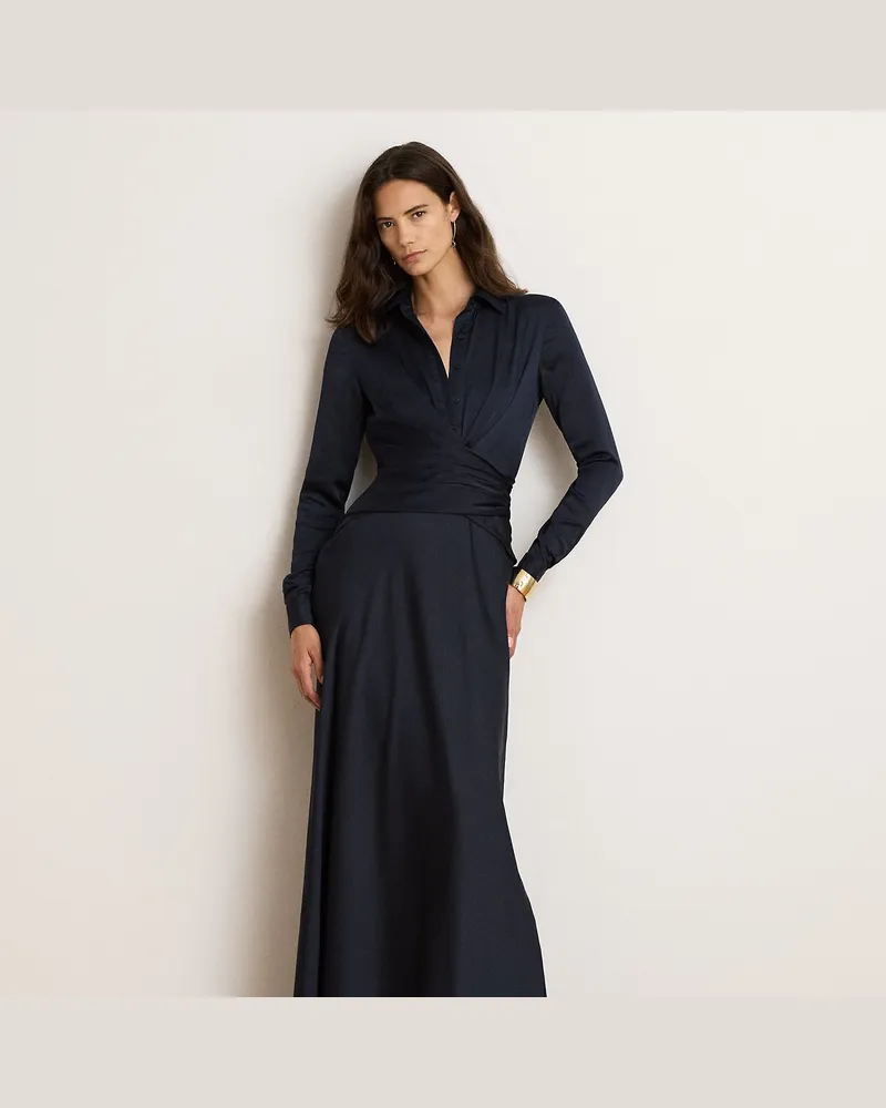 Ralph Lauren Charmeuse-Abendkleid mit Knopfleiste Blue