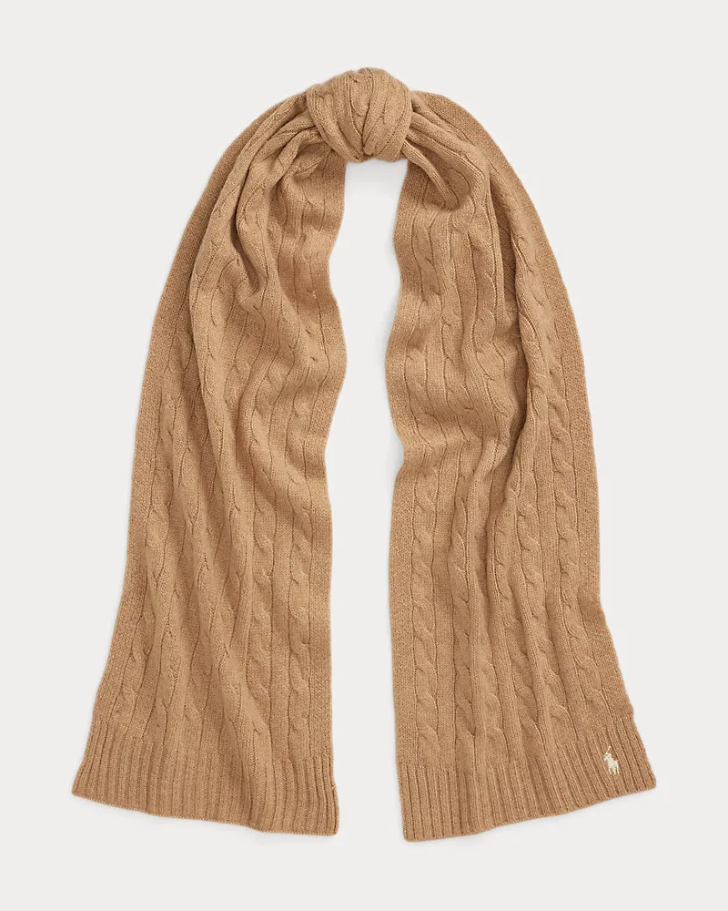 Ralph Lauren Woll-Kaschmir-Schal mit Zopfmuster Tan