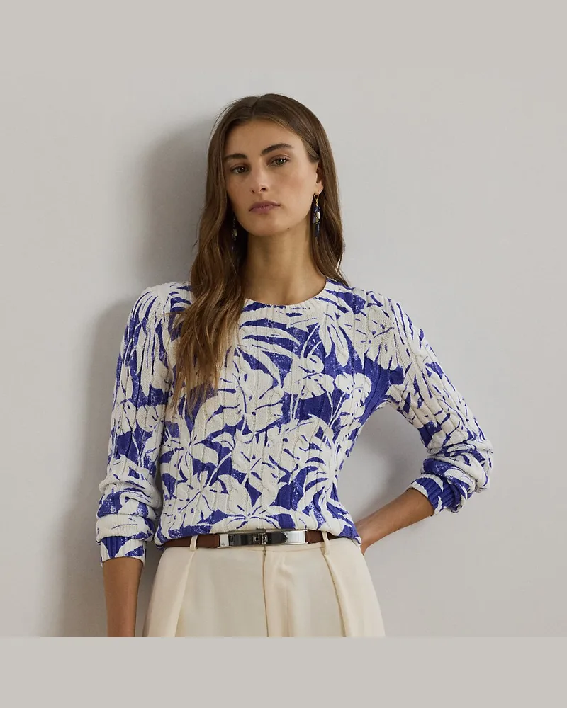 Ralph Lauren Pullover mit Zopfmuster und Druck White