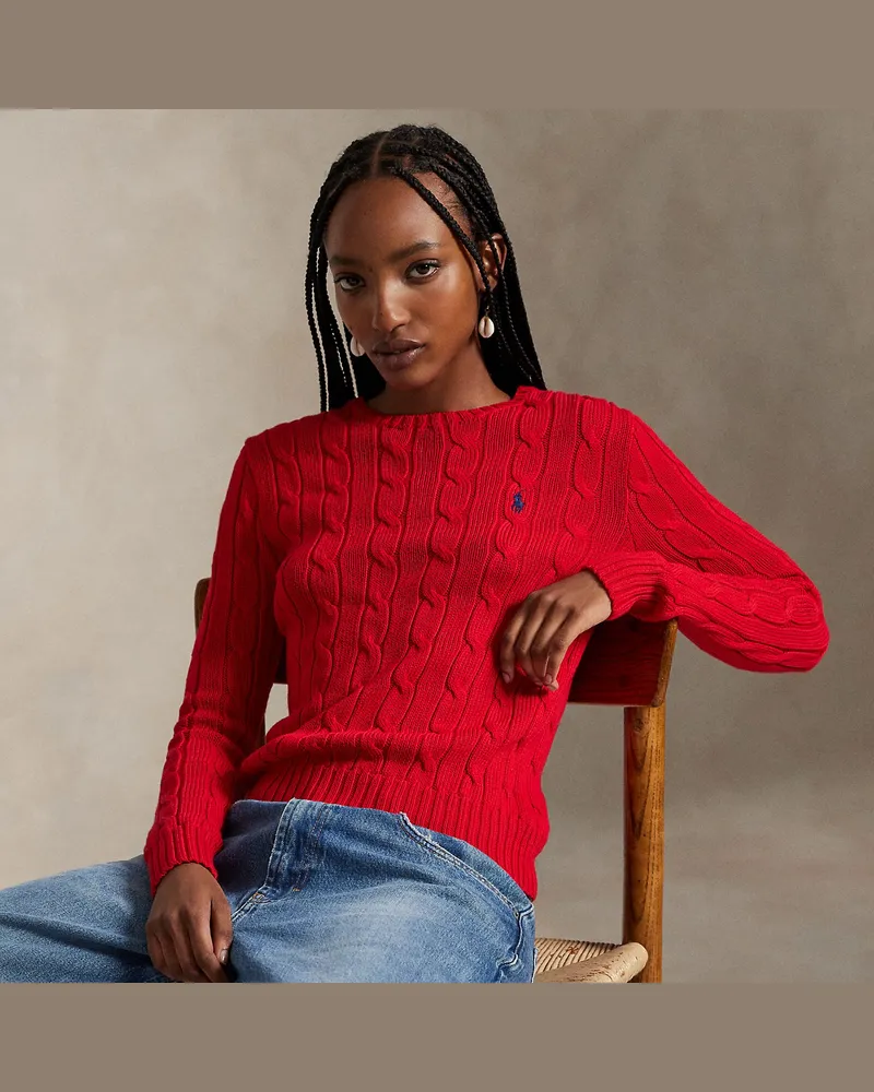 Ralph Lauren Baumwoll-Rundhalspullover mit Zopfmuster Red