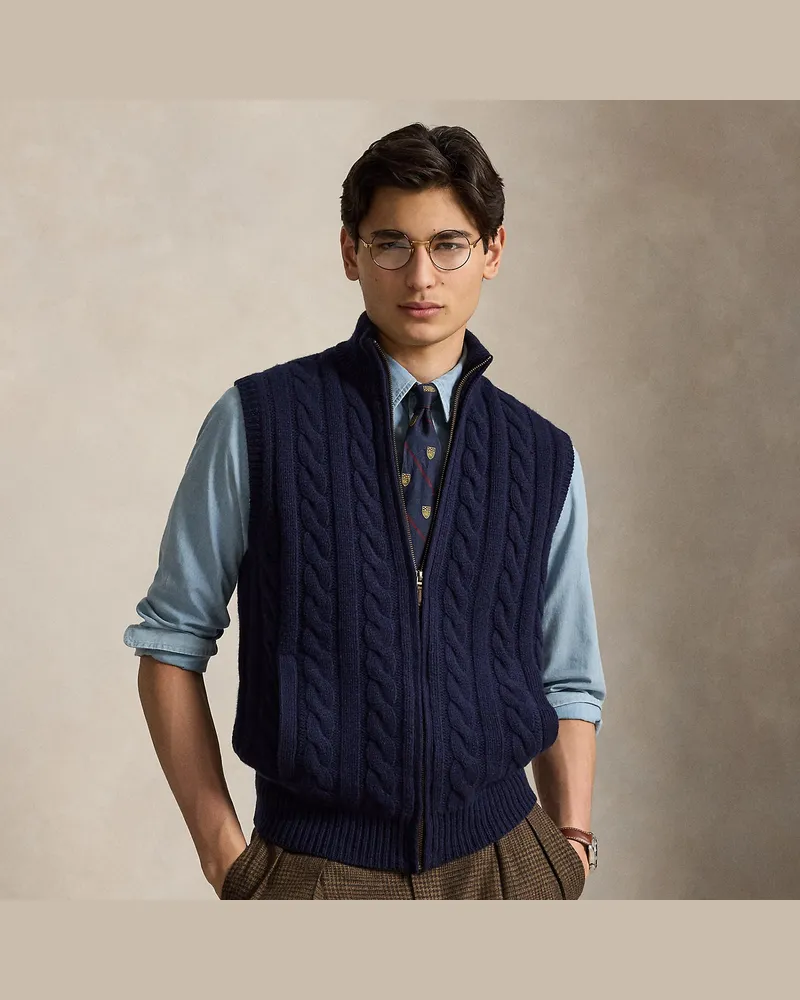 Ralph Lauren Woll-Kaschmir-Pullunder mit Zopfmuster Blue