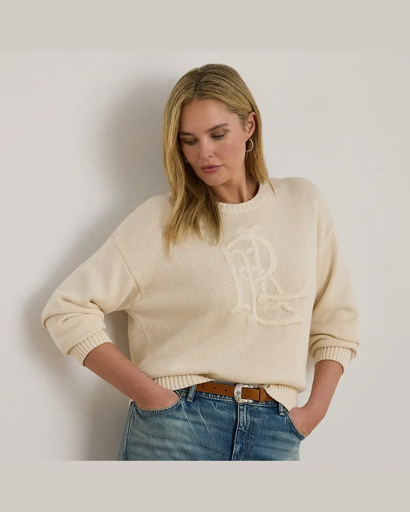 Ralph Lauren Plus Größen - Baumwollpullover mit gesticktem Logo Cream