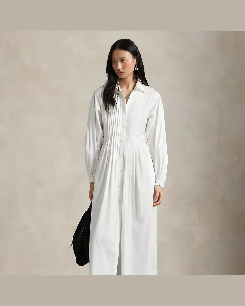 Ralph Lauren Maxi-Hemdkleid mit plissiertem Latz White