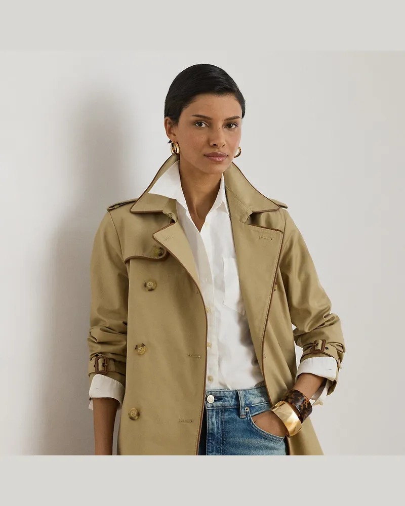 Ralph Lauren Zweireihiger Trenchcoat mit Baumwolle Tan