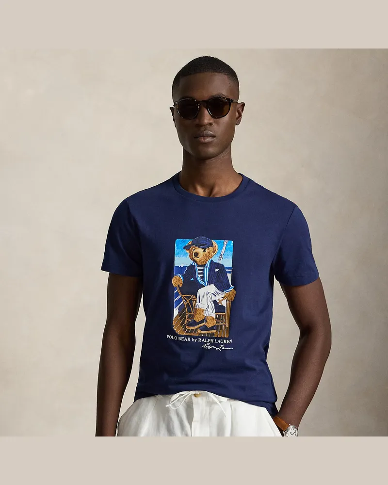 Ralph Lauren Custom-Slim-Fit T-Shirt mit Polo Bear Blue