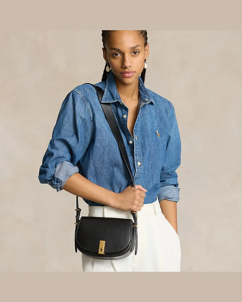 Ralph Lauren Mini-Satteltasche Polo ID aus Kalbsleder Black
