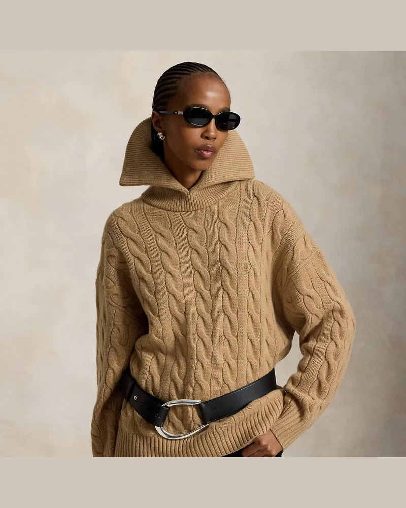 Ralph Lauren Woll-Kaschmir-Pullover mit Zopfmuster Tan