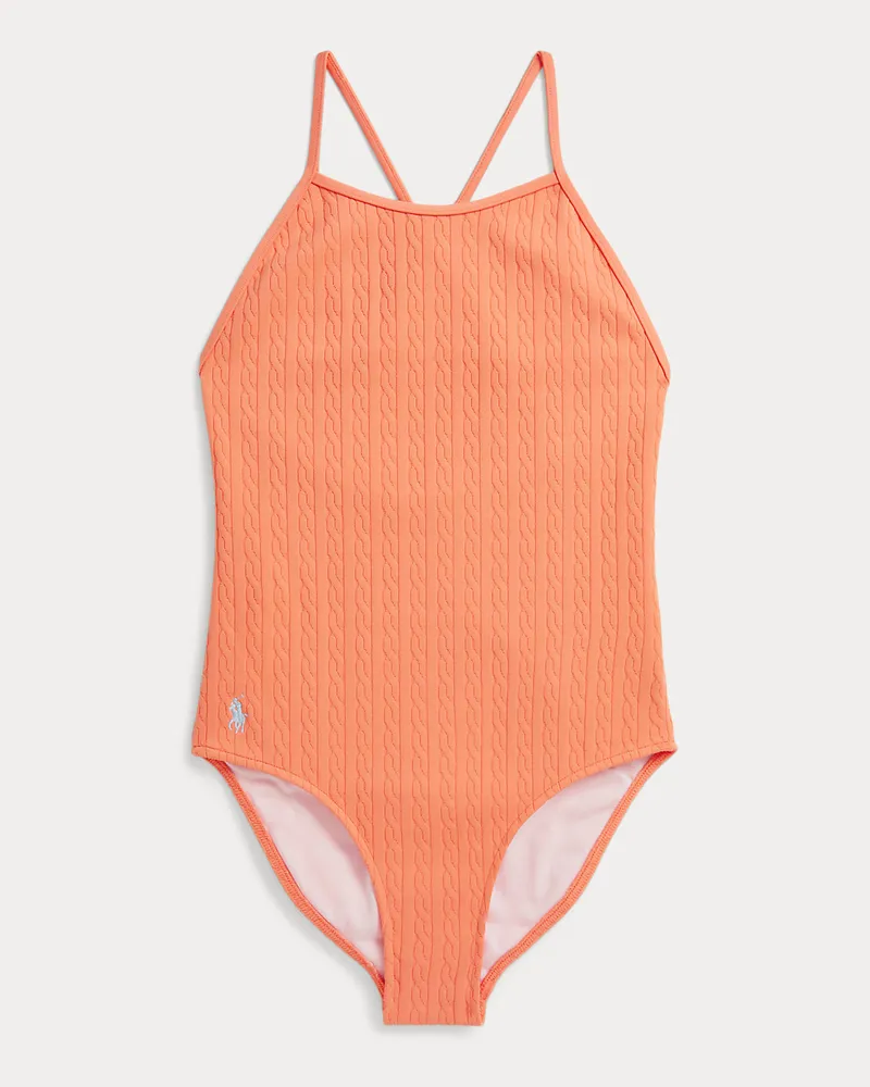Ralph Lauren Jacquard-Badeanzug mit Mini-Zopfmuster Orange