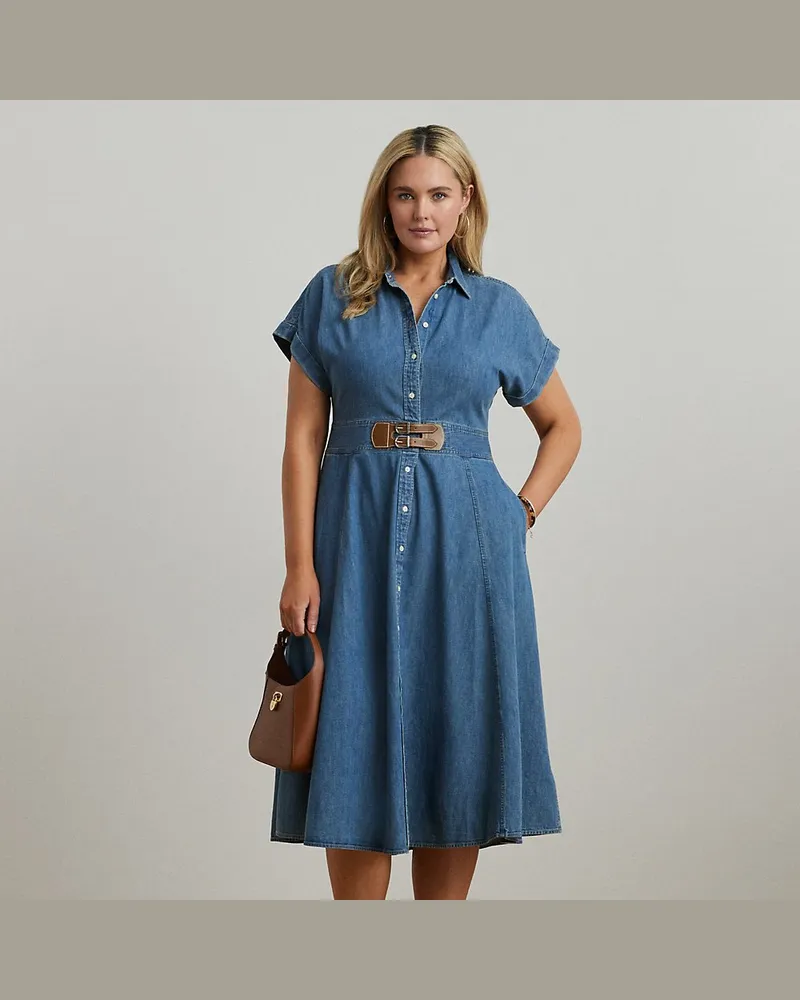 Ralph Lauren Plus Größen - Hemdkleid aus Denim mit Schnalle Blue
