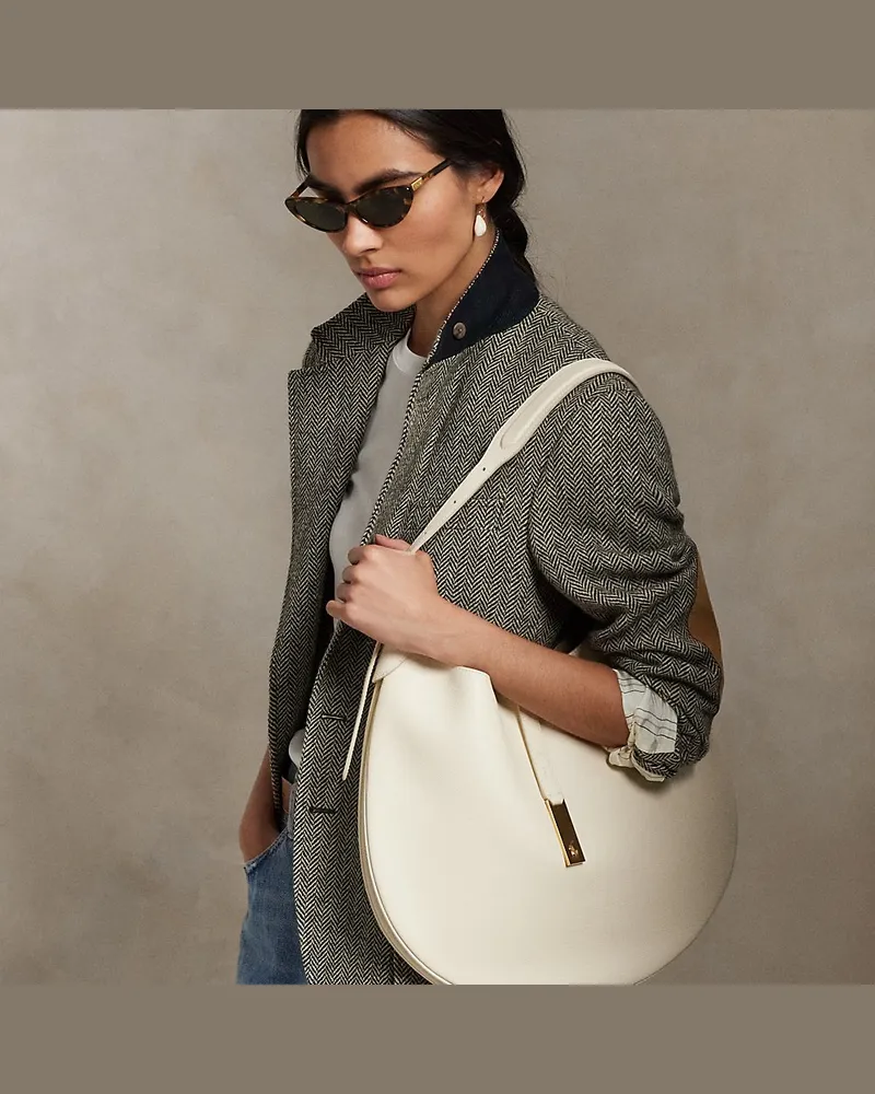 Ralph Lauren Große Schultertasche Polo ID aus Leder White