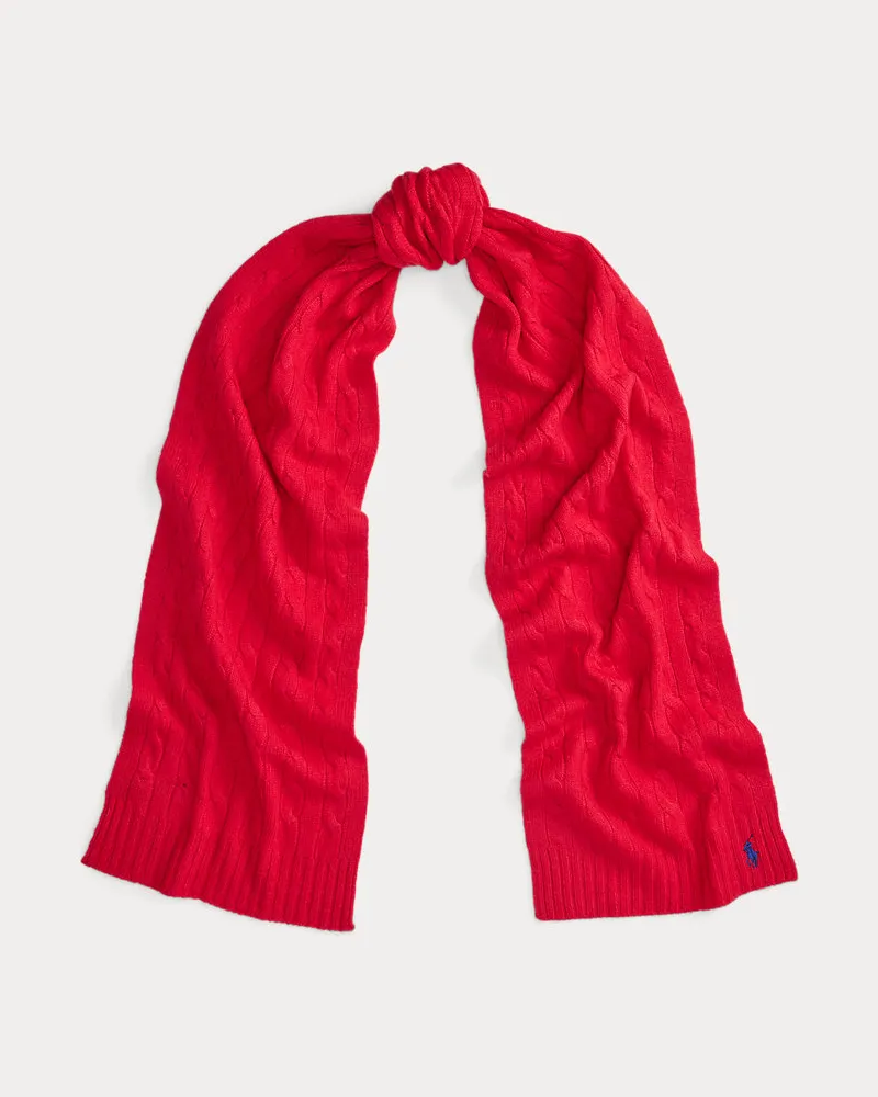 Ralph Lauren Woll-Kaschmir-Schal mit Zopfmuster Red