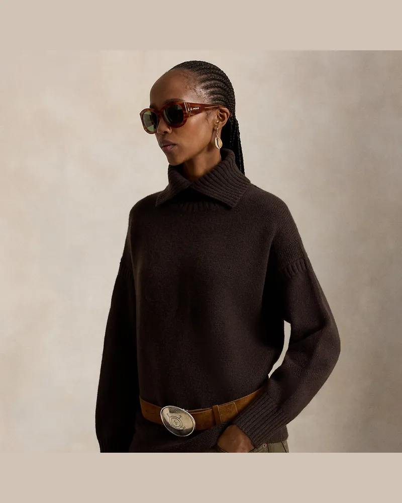 Ralph Lauren Wollpullover mit geteiltem Rollkragen Brown