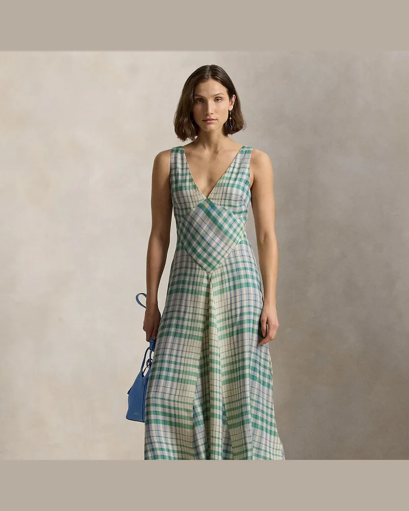 Ralph Lauren Ärmelloses Bahnenkleid mit Karomuster Blue