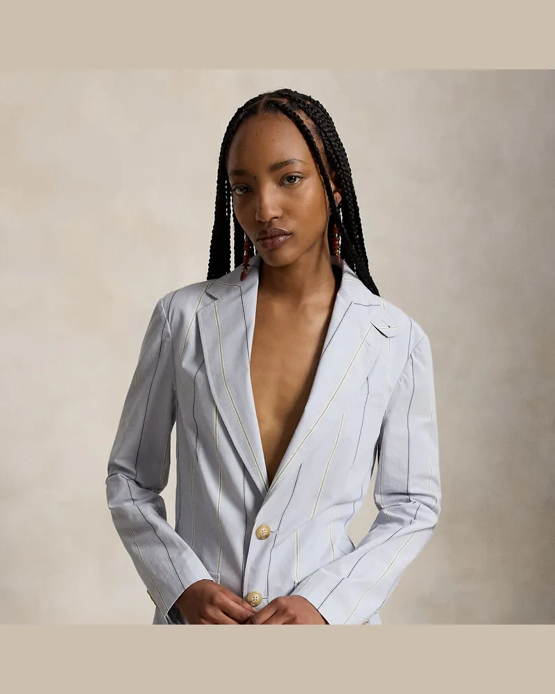 Ralph Lauren Einreihiger Baumwollblazer mit Streifen Blue