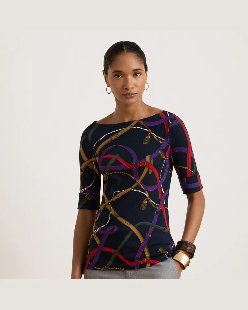 Ralph Lauren Baumwoll-T-Shirt mit Gürteldruck Blue