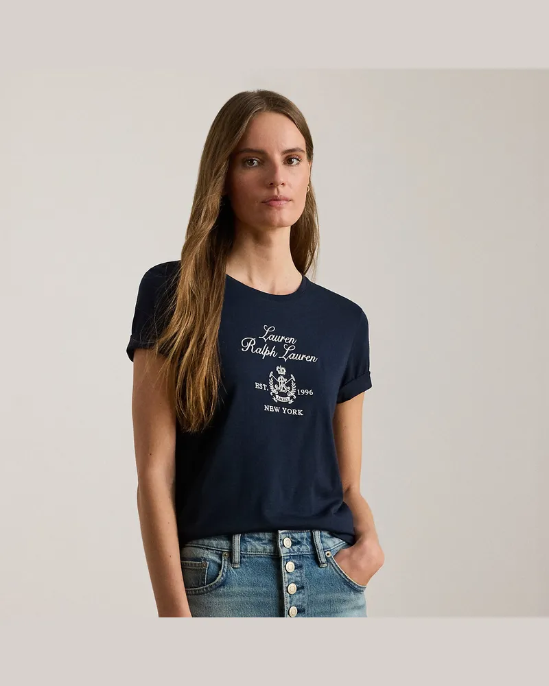 Ralph Lauren Kurzgrößen - Jersey-T-Shirt mit Wappenstickerei Blue