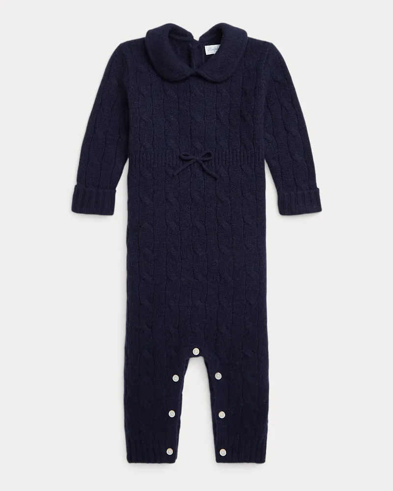 Ralph Lauren Kaschmir-Strampler mit Zopfmuster Blue