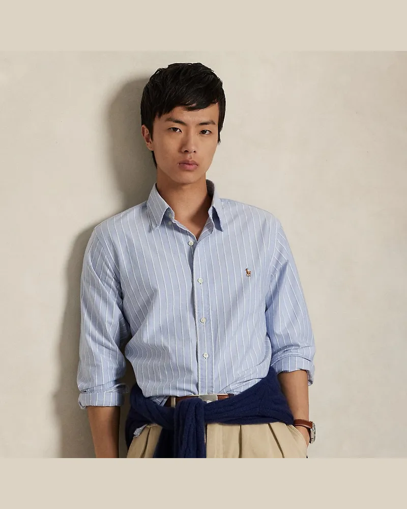 Ralph Lauren Gestreiftes Custom-Fit Oxfordhemd Blue