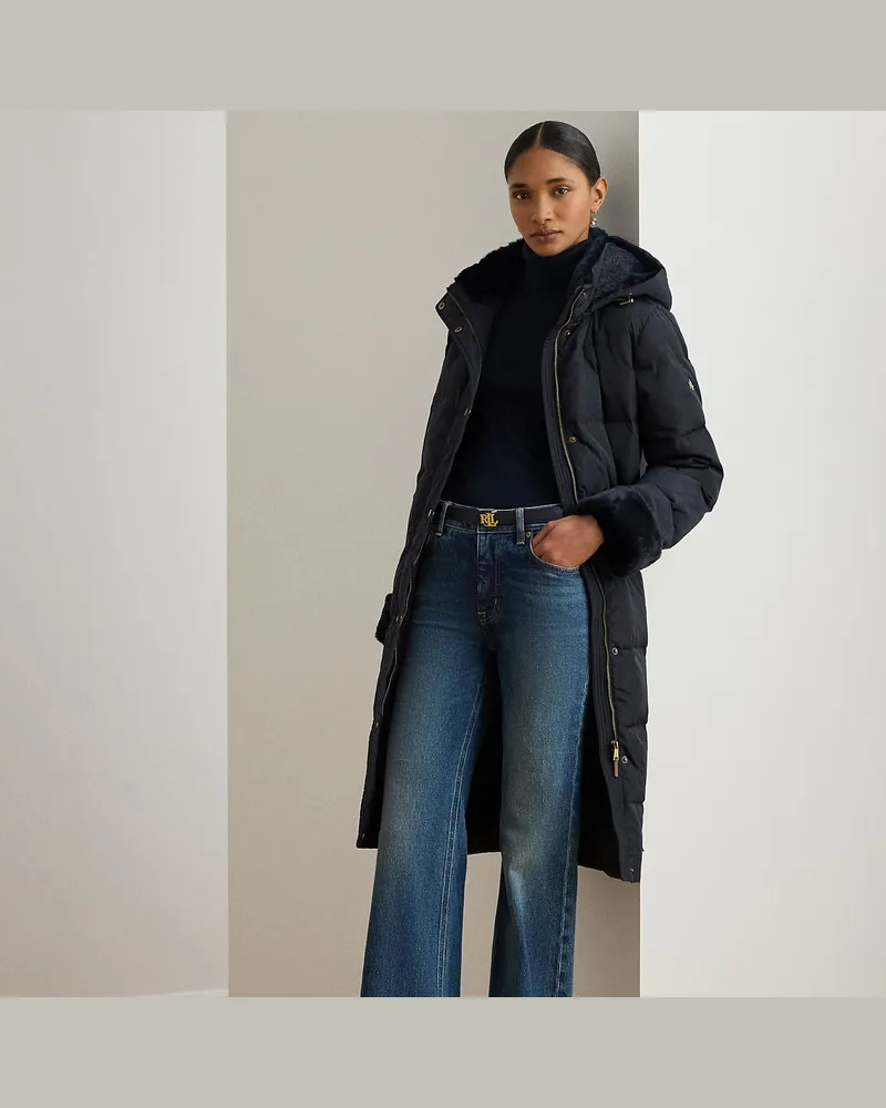 Ralph Lauren Daunenmantel mit Kapuze und Kunstpelz Blue