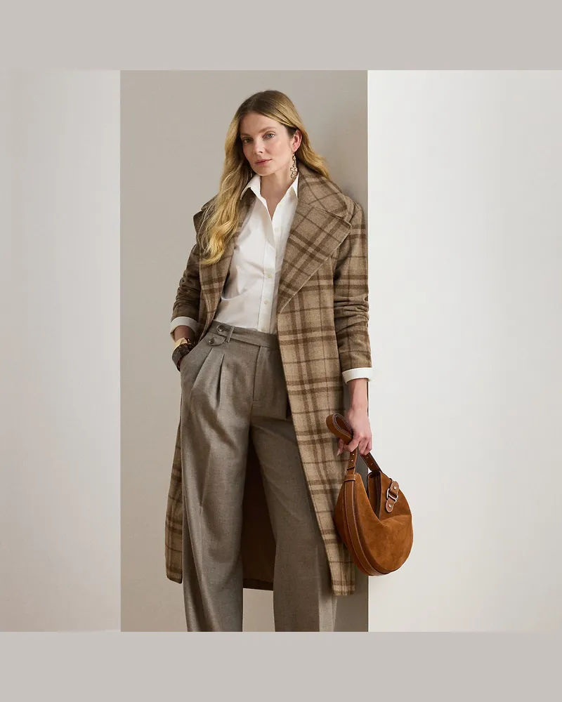 Ralph Lauren Karierter Twill-Mantel mit Bindegürtel Brown