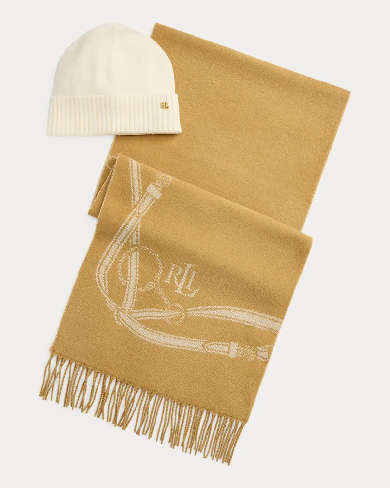 Ralph Lauren Geschenkset aus Schal und Beanie Tan