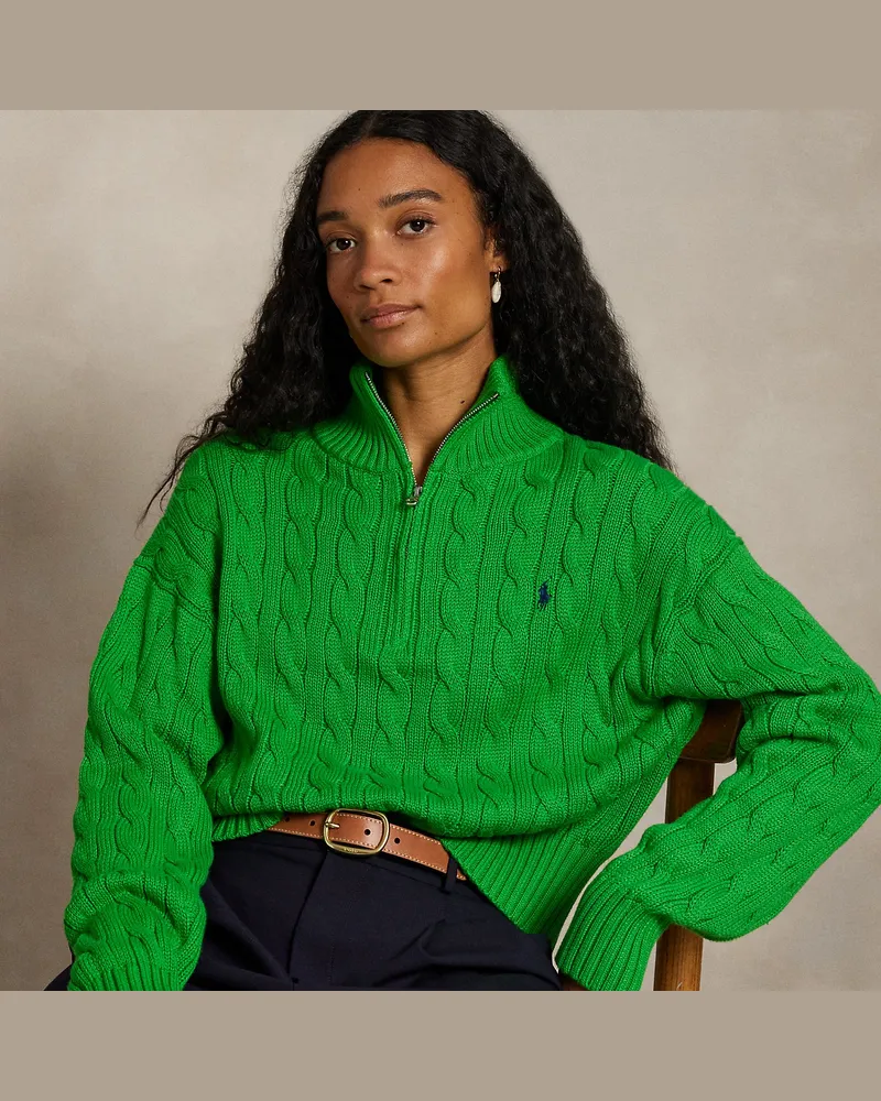 Ralph Lauren Baumwollpullover mit Zopfmuster Green