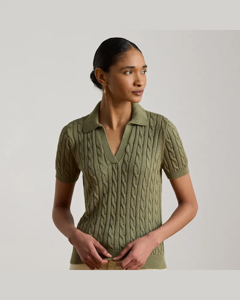 Ralph Lauren Kurzärmliger Pullover mit Zopfmuster Green