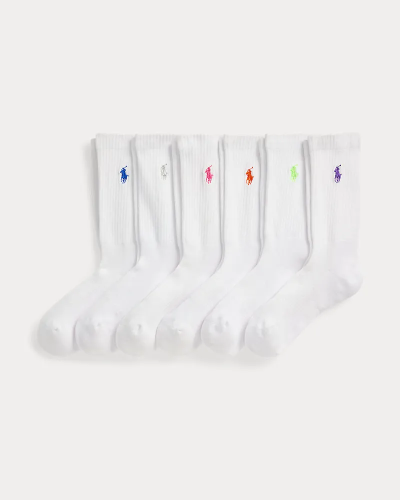 Ralph Lauren 6er-Pack Crew-Socken mit gesticktem Pony White