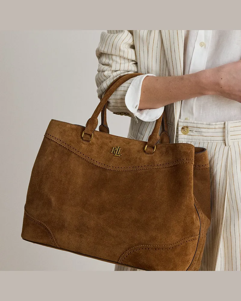 Ralph Lauren Große Umhängetasche Marcy aus Wildleder Brown