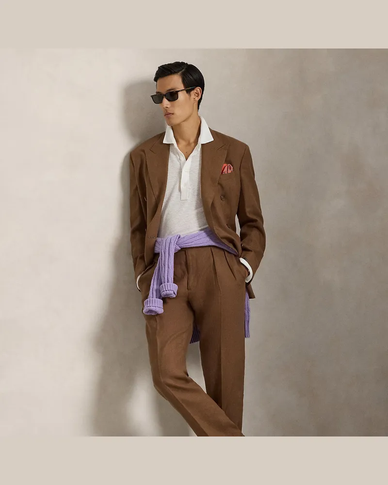 Ralph Lauren Anzughose aus Leinen mit Falten Brown