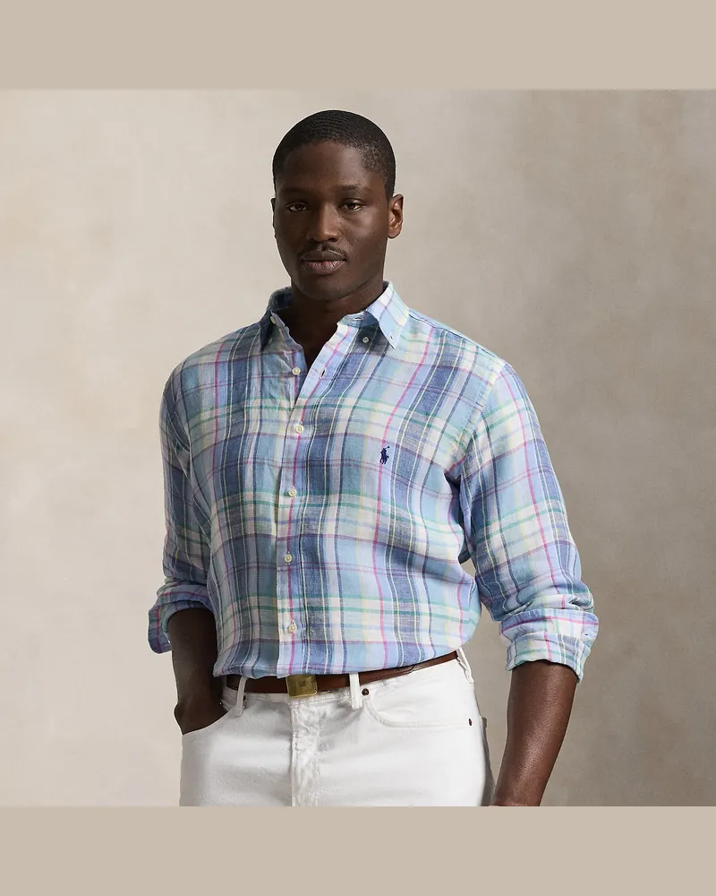 Ralph Lauren Große Größen - Kariertes Leinenhemd Blue