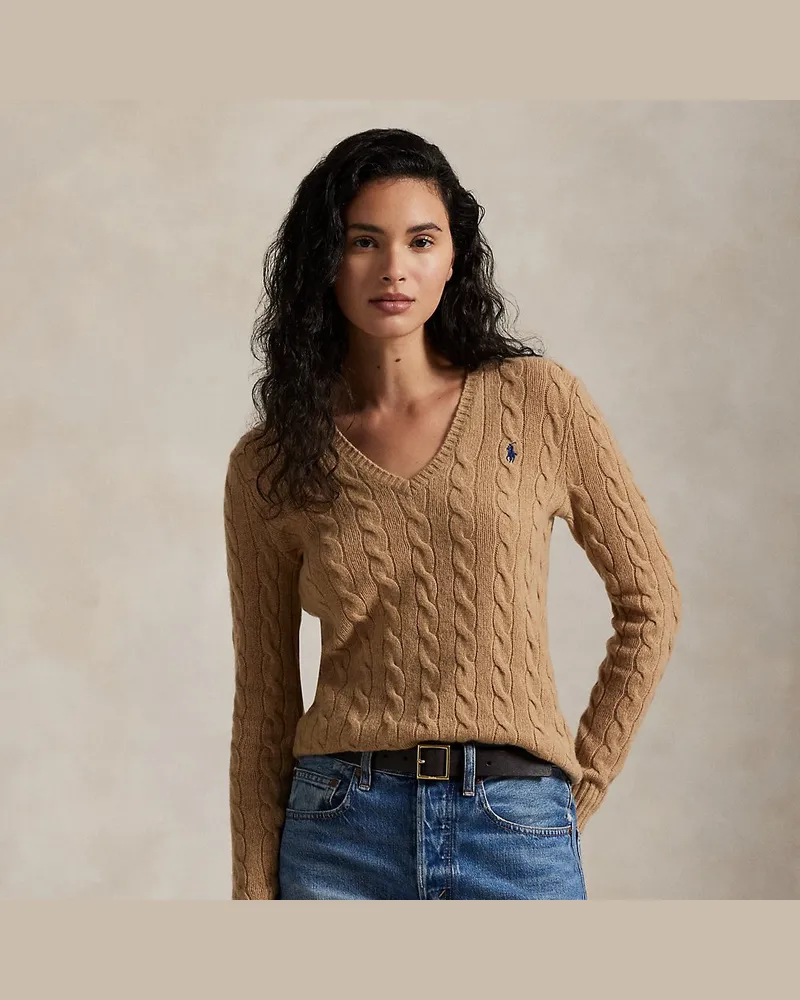 Ralph Lauren Woll-Kaschmir-Pullover mit Zopfmuster Tan
