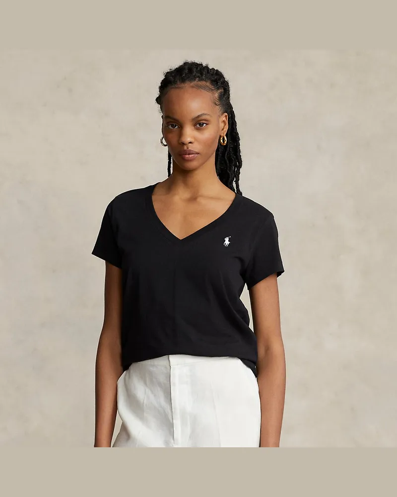 Ralph Lauren Baumwolljersey-T-Shirt mit V-Ausschnitt Black