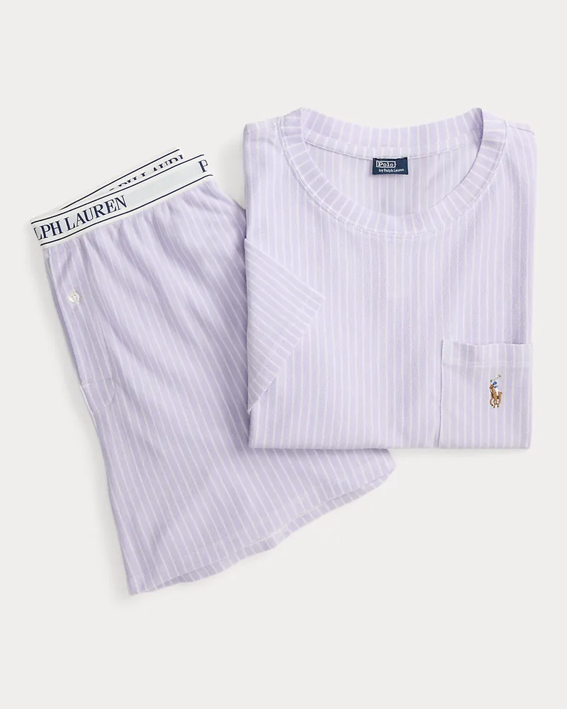 Ralph Lauren Gestreifter Pyjama mit Hemd und Shorts Purple