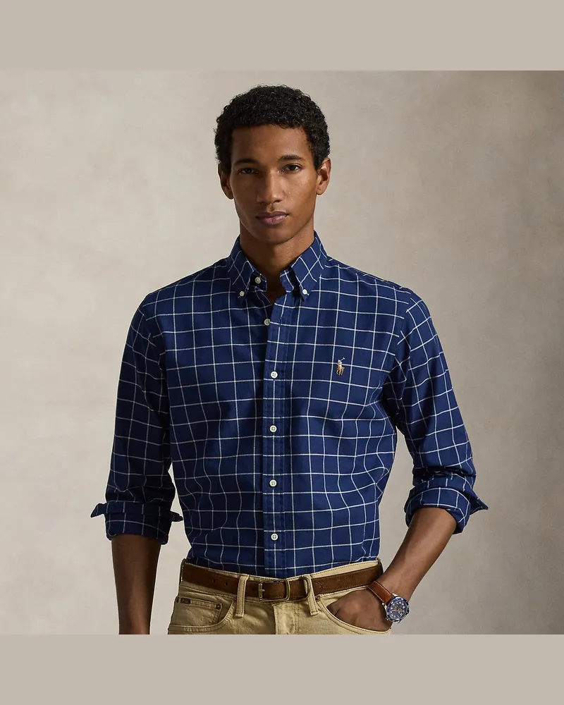 Ralph Lauren Custom-Fit Windowpane-Karo-Oxfordhemd Blue