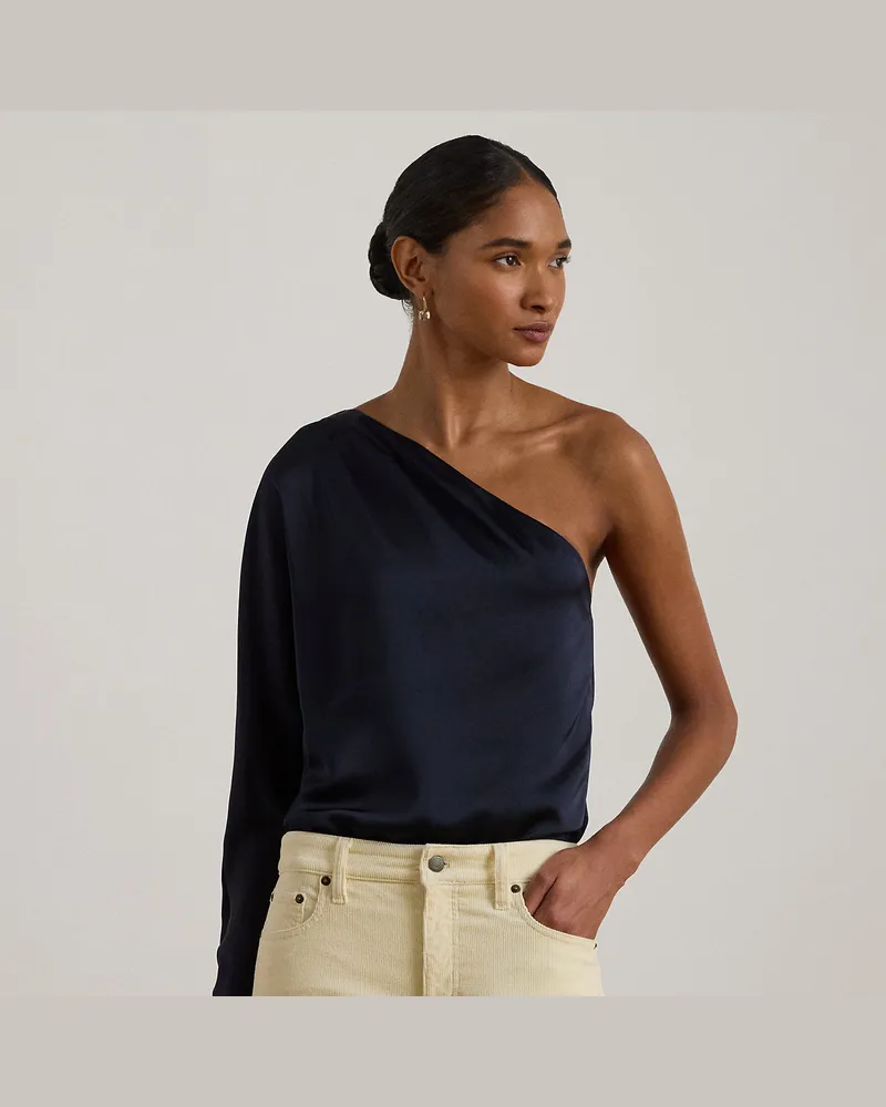 Ralph Lauren Einschultrige Bluse aus Satin-Charmeuse Blue