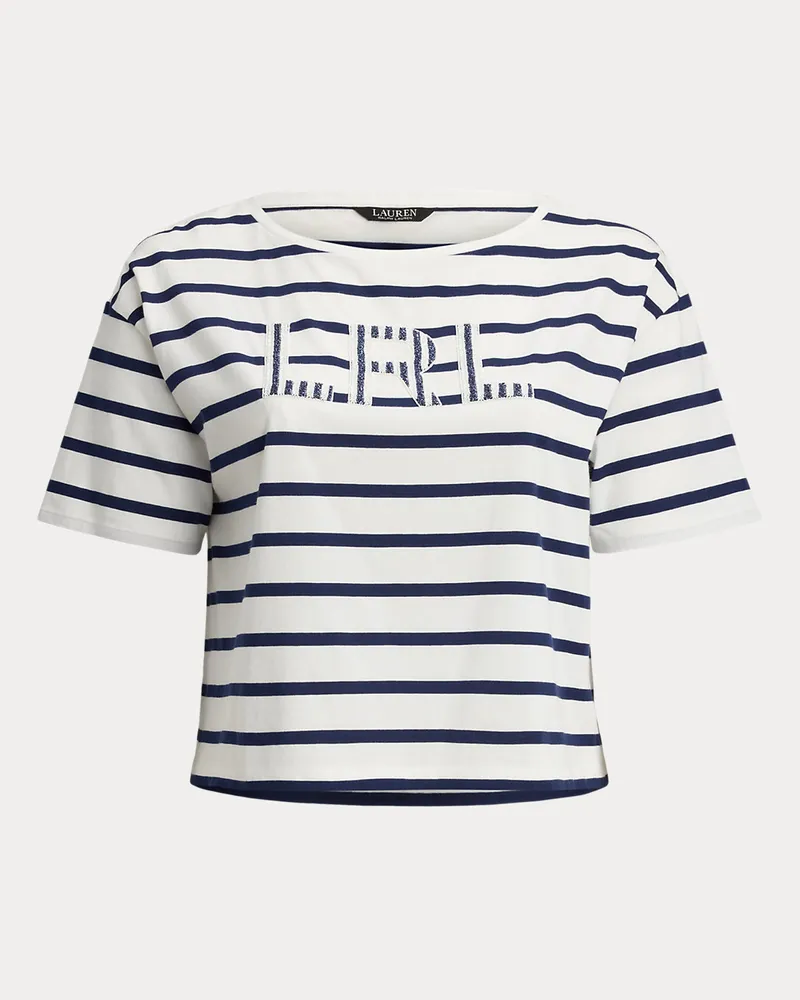 Ralph Lauren Plus Größen - Gestreiftes T-Shirt mit Perlenlogo White